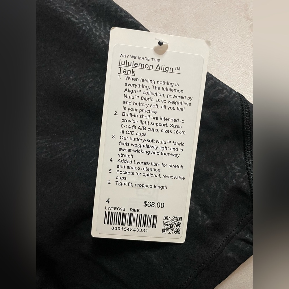 NWT Lululemon Align Tank Top Light Support A/B Cup Size 4 Ripple emboss Black - Picture 10 of 12